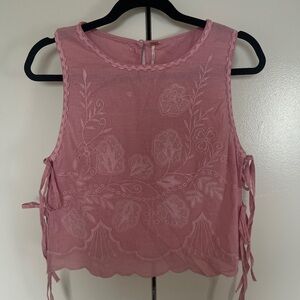 Free People Pink Floral Embroidered Blouse